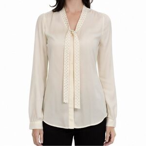 The limited Elegant Cream Blouse with Tie Neck XS rhinestone